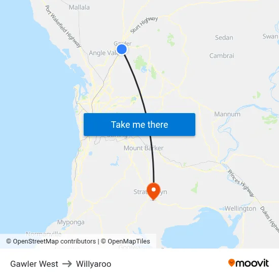 Gawler West to Willyaroo map