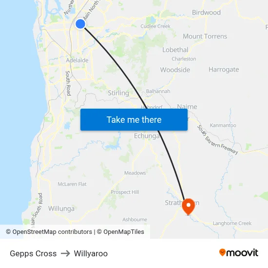 Gepps Cross to Willyaroo map