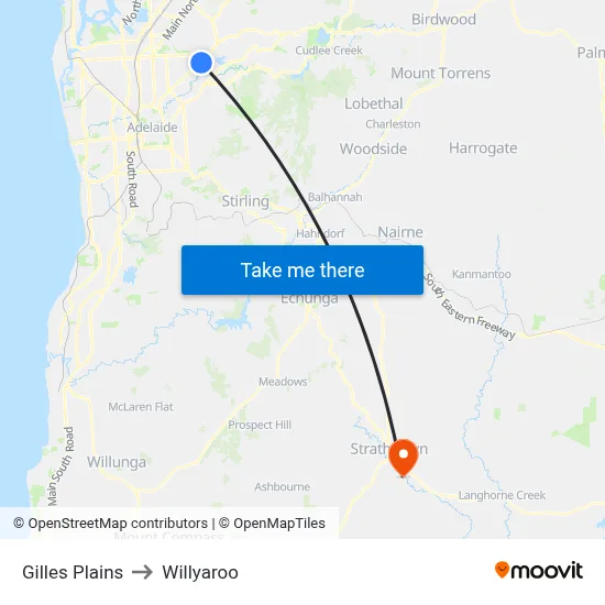 Gilles Plains to Willyaroo map