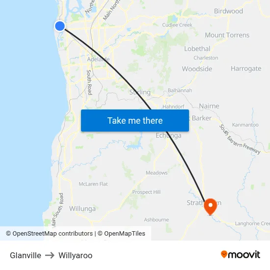 Glanville to Willyaroo map