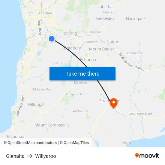 Glenalta to Willyaroo map