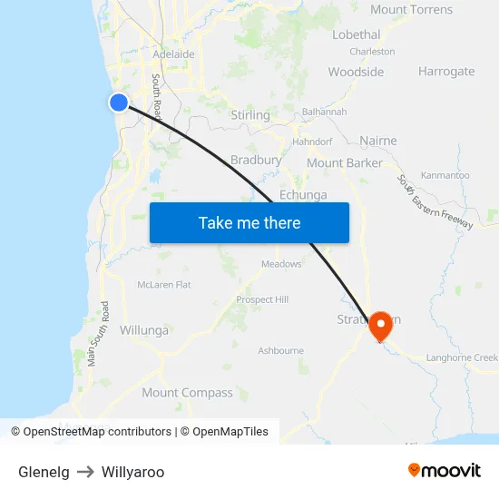 Glenelg to Willyaroo map