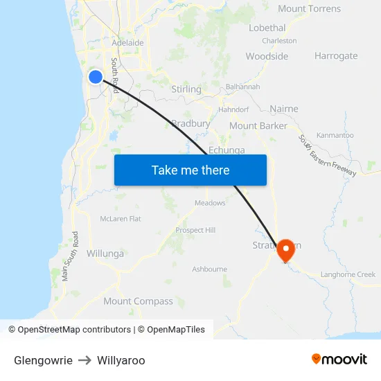 Glengowrie to Willyaroo map
