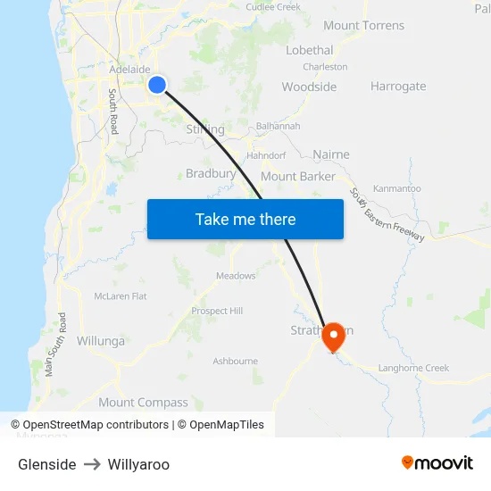 Glenside to Willyaroo map