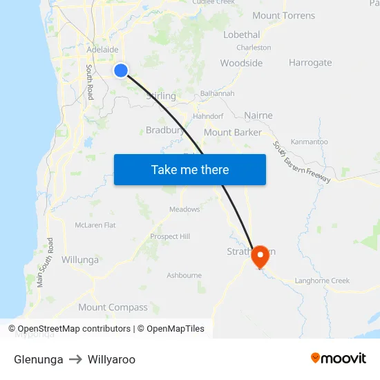 Glenunga to Willyaroo map