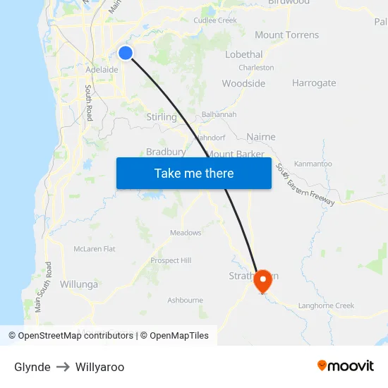 Glynde to Willyaroo map