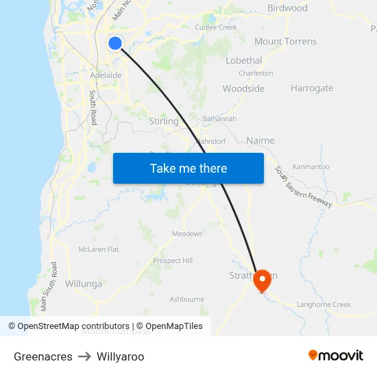 Greenacres to Willyaroo map