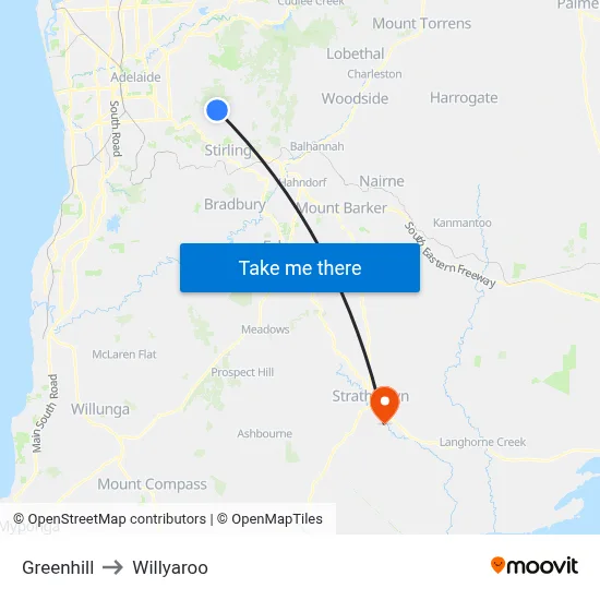 Greenhill to Willyaroo map
