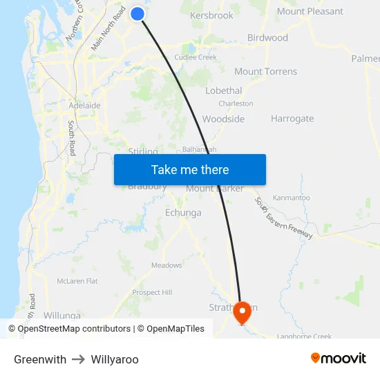 Greenwith to Willyaroo map