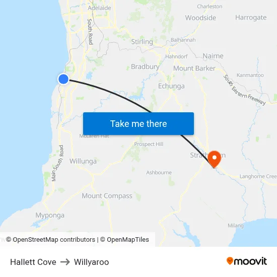 Hallett Cove to Willyaroo map