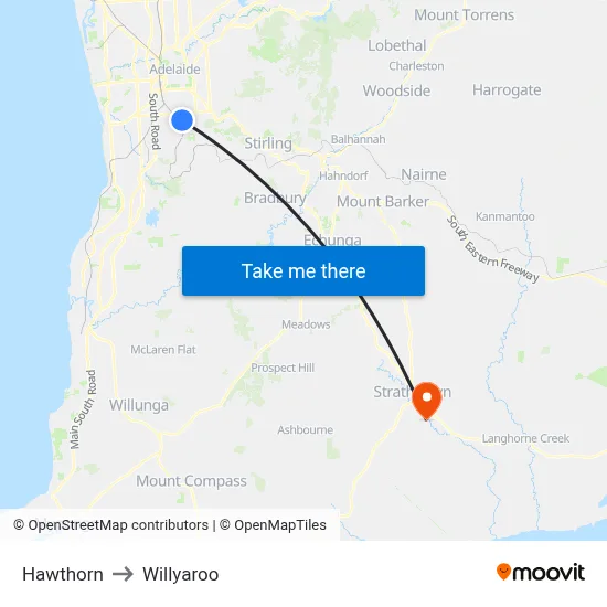 Hawthorn to Willyaroo map