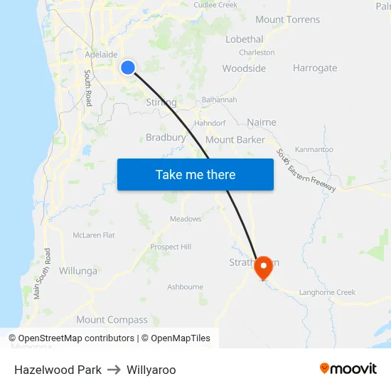 Hazelwood Park to Willyaroo map