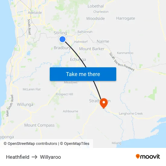 Heathfield to Willyaroo map
