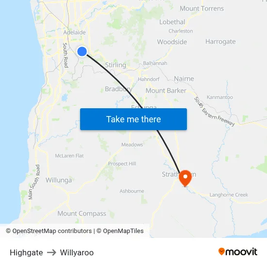 Highgate to Willyaroo map