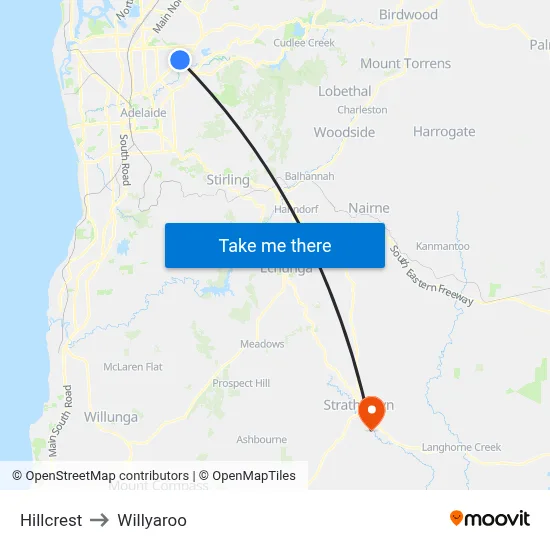 Hillcrest to Willyaroo map