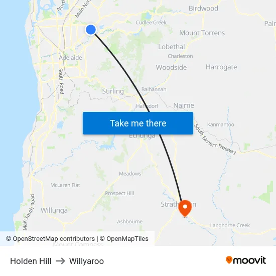 Holden Hill to Willyaroo map
