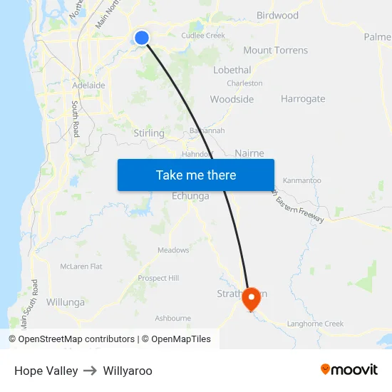 Hope Valley to Willyaroo map