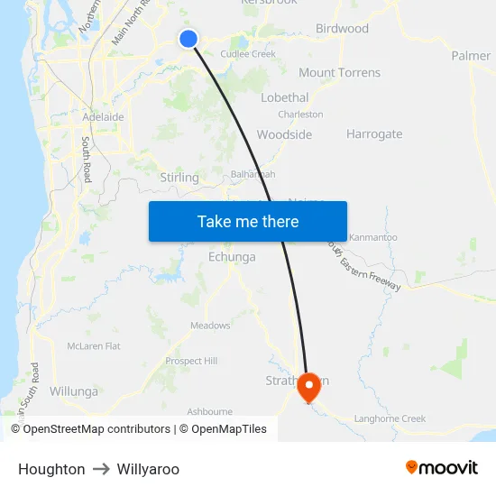 Houghton to Willyaroo map