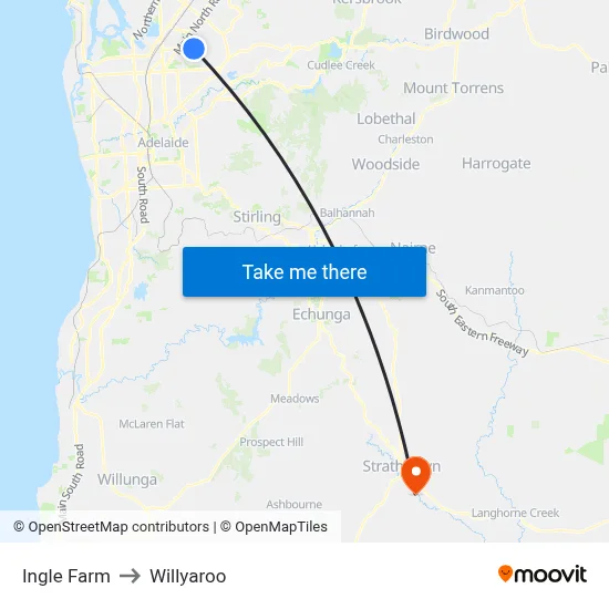 Ingle Farm to Willyaroo map