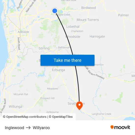 Inglewood to Willyaroo map