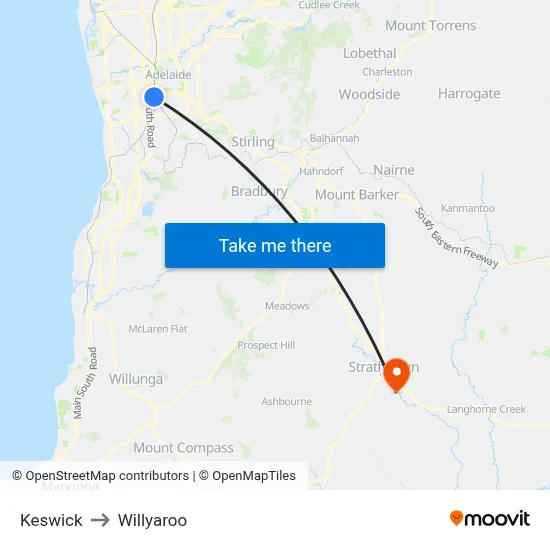 Keswick to Willyaroo map