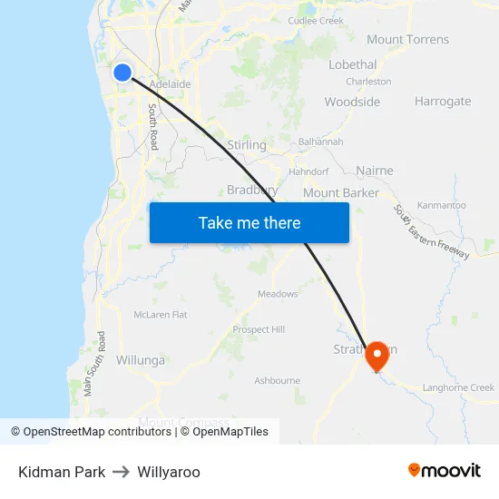 Kidman Park to Willyaroo map