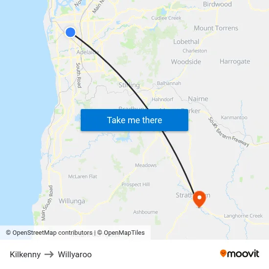 Kilkenny to Willyaroo map