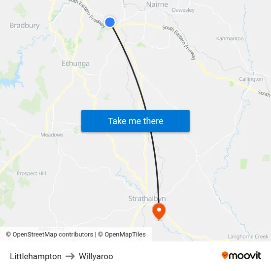 Littlehampton to Willyaroo map