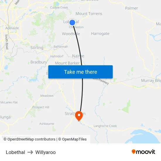 Lobethal to Willyaroo map