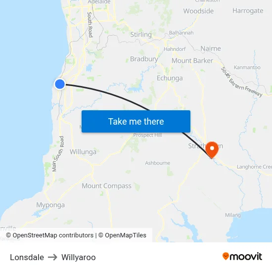 Lonsdale to Willyaroo map