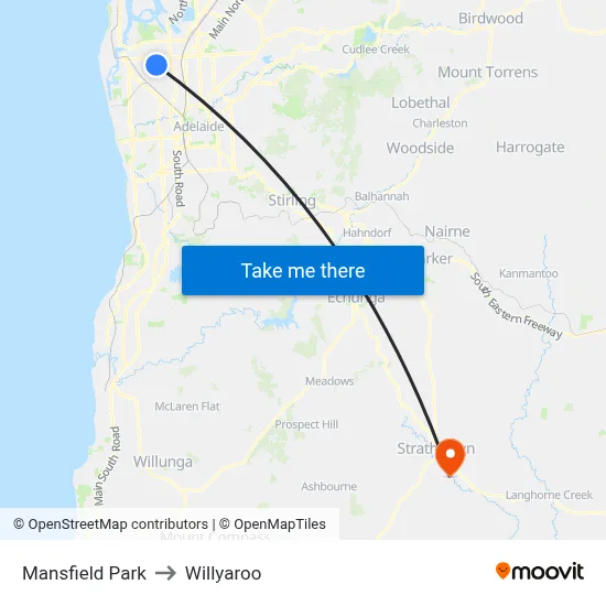 Mansfield Park to Willyaroo map