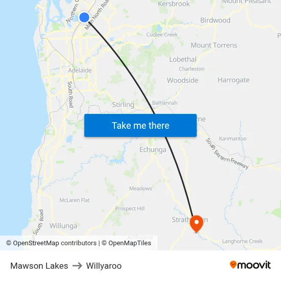 Mawson Lakes to Willyaroo map