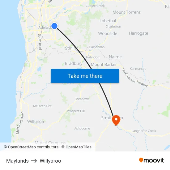 Maylands to Willyaroo map
