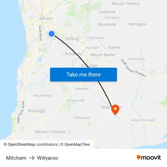 Mitcham to Willyaroo map