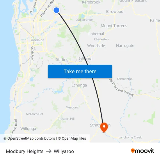 Modbury Heights to Willyaroo map