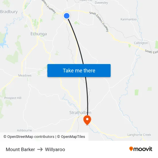 Mount Barker to Willyaroo map