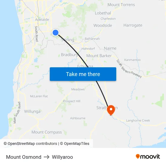 Mount Osmond to Willyaroo map