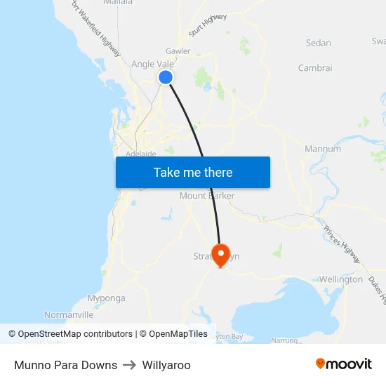 Munno Para Downs to Willyaroo map