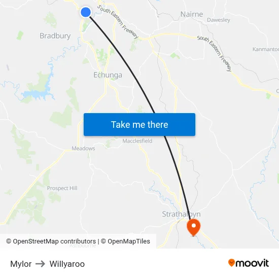 Mylor to Willyaroo map