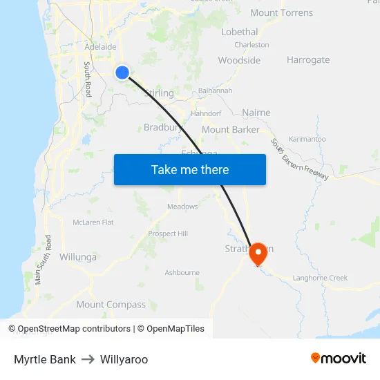 Myrtle Bank to Willyaroo map