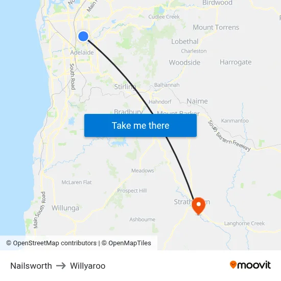Nailsworth to Willyaroo map