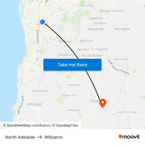 North Adelaide to Willyaroo map