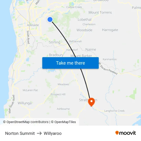 Norton Summit to Willyaroo map
