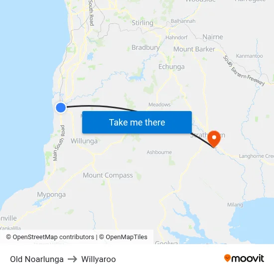 Old Noarlunga to Willyaroo map