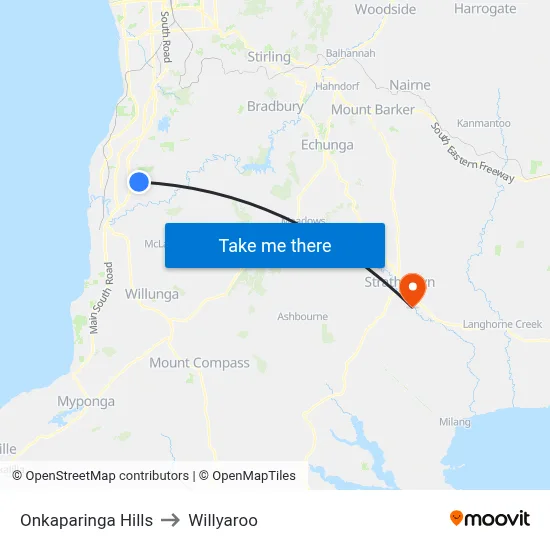Onkaparinga Hills to Willyaroo map