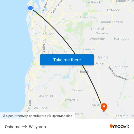 Osborne to Willyaroo map