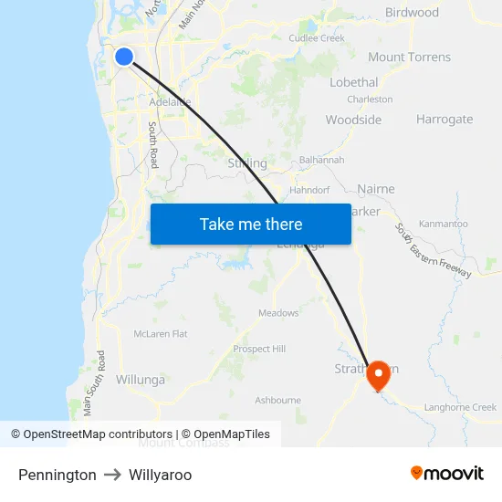 Pennington to Willyaroo map