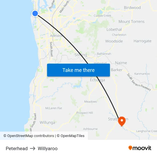 Peterhead to Willyaroo map