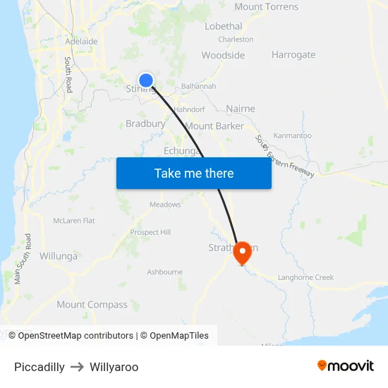 Piccadilly to Willyaroo map