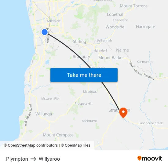 Plympton to Willyaroo map